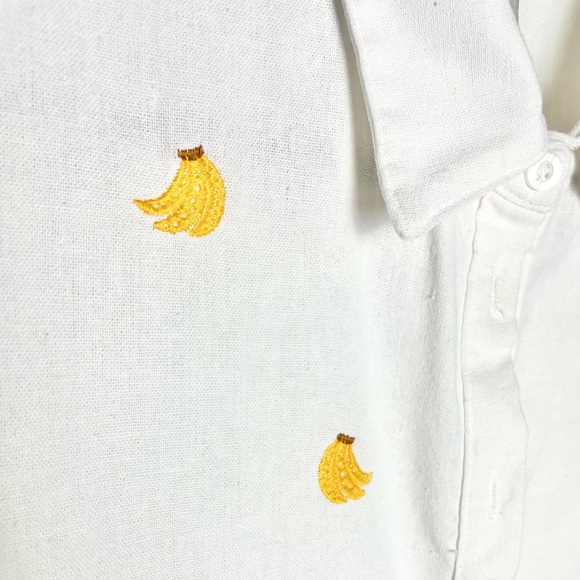 BlueSteel womens novelty embroidered banana collared button down linen cotton XL - Picture 7 of 10